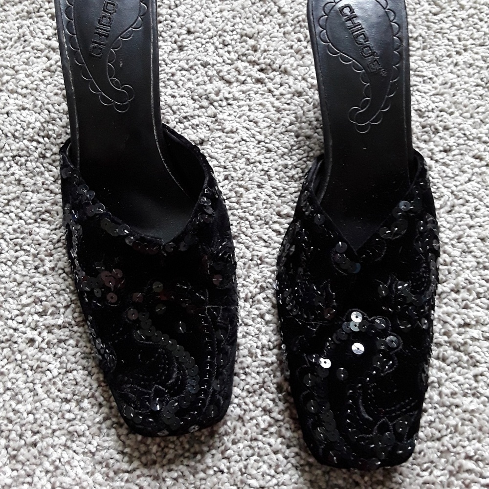 Chicos women black heels sequins beaded shoes size 7M